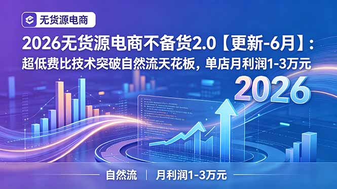 2026无货源电商不备货2.0【更新-6月】：超低费比技术突破自然流天花板，单店月利润1-3万元-快名资源网