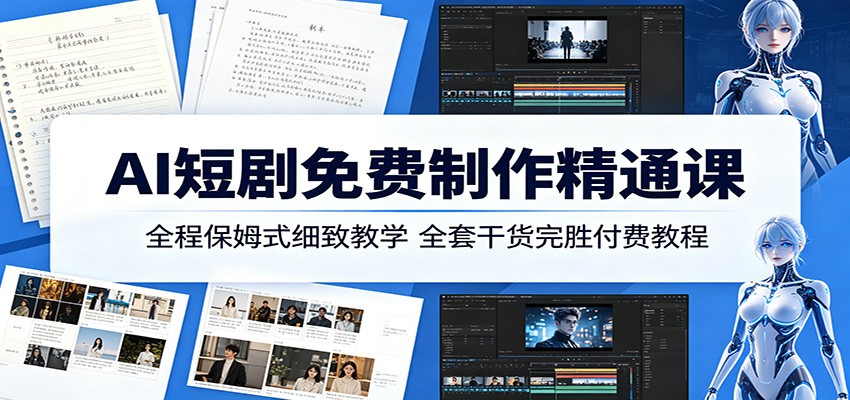 AI短剧免费制作精通课：全程保姆式细致教学，全套干货完胜付费教程-快名资源网
