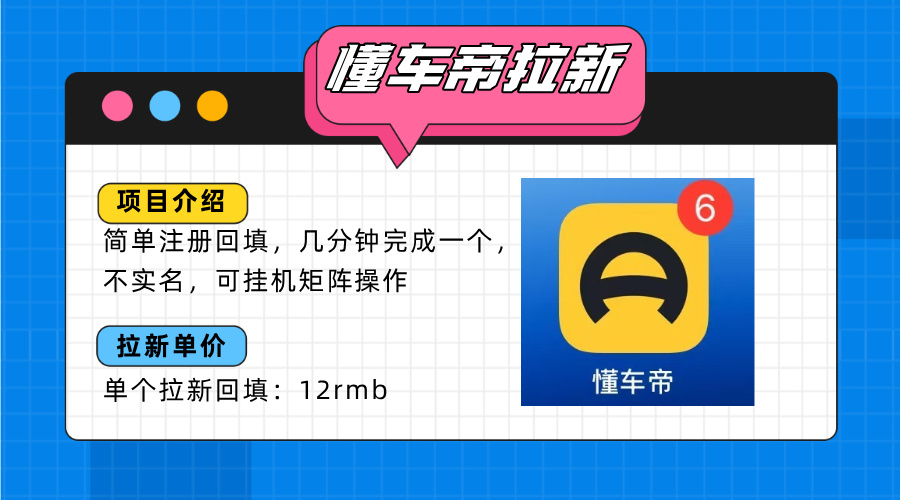 懂车帝邪修拉新玩法，简单注册回填，不sm，单个拉新12rmb，轻松日入200+-快名资源网
