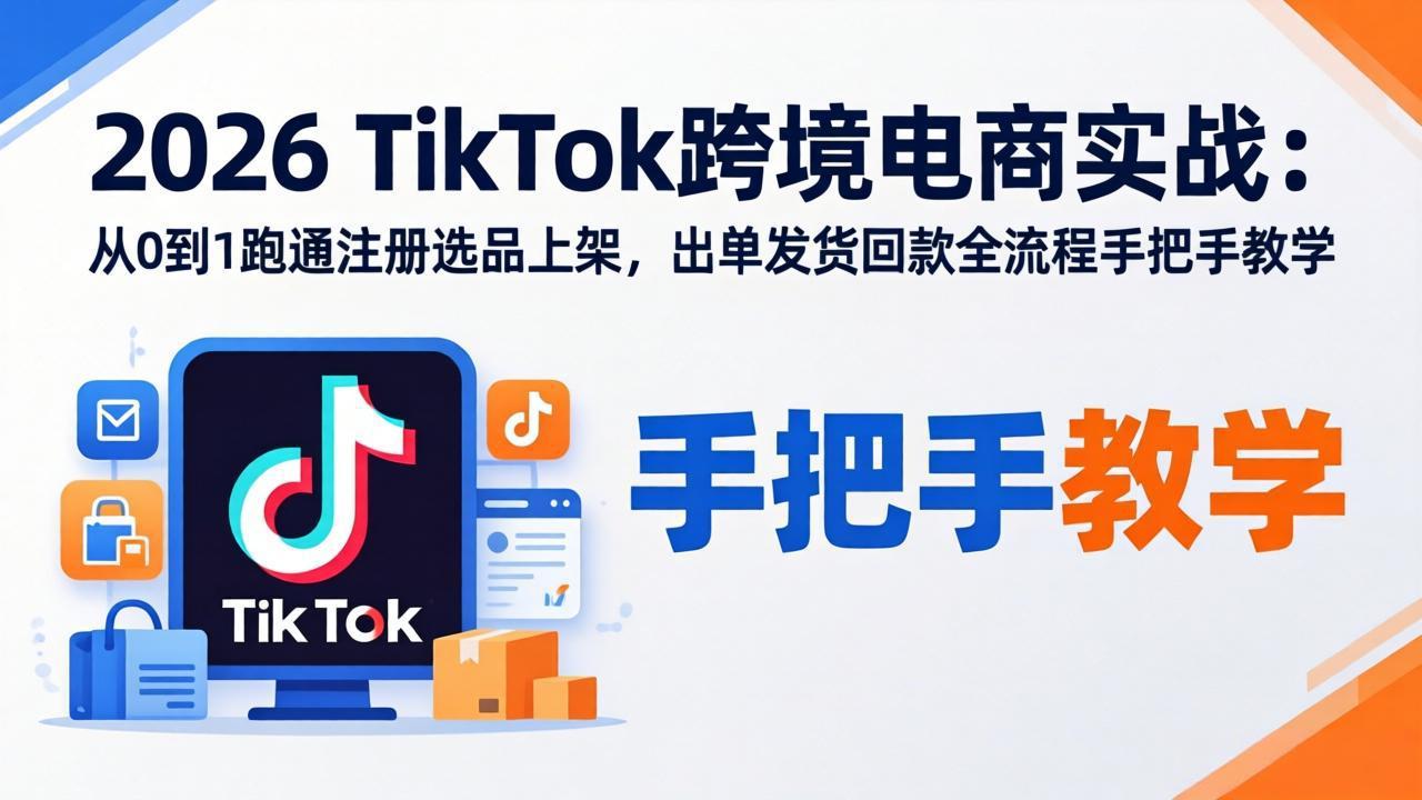 2026TikTok跨境电商实战：从0到1跑通注册选品上架，出单发货回款全流程手把手教学-快名资源网