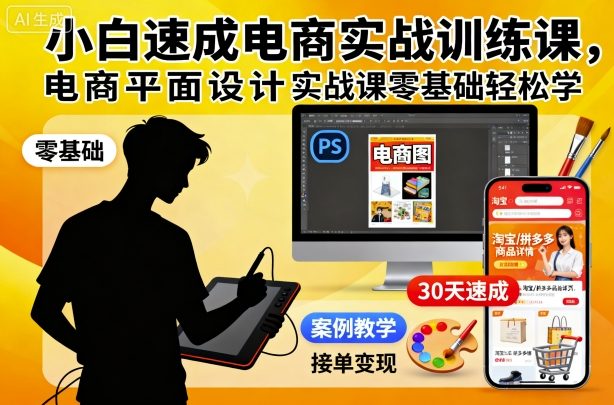 小白速成电商实战训练课，电商平面设计实战课零基础轻松学-快名资源网
