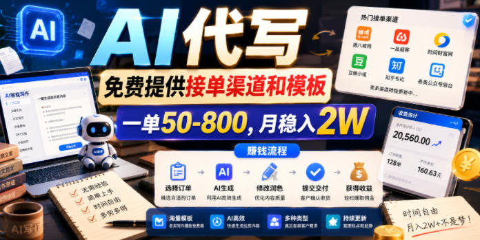 AI代写，免费提供接单渠道和模板，一单50-800，月稳入2W【揭秘】-快名资源网