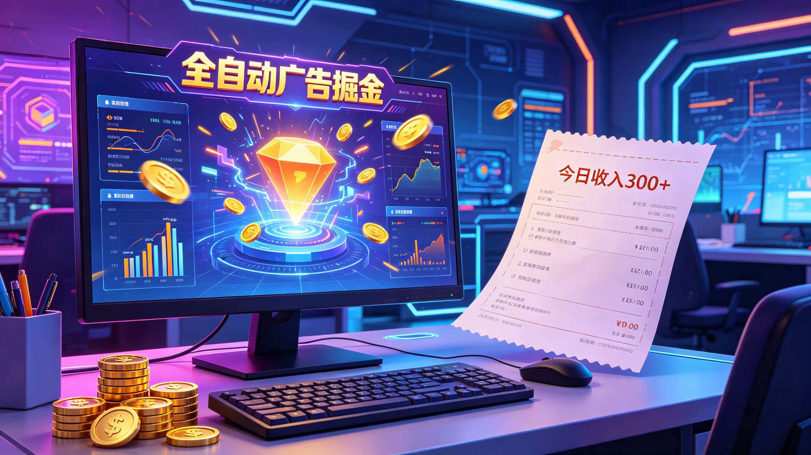 全自动广告掘金，日入300+。全程Ai自动化运行，解放双手，时间自由。收益稳定-快名资源网