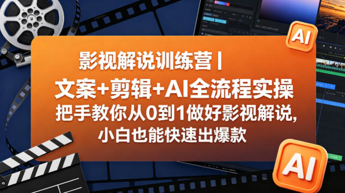影视解说训练营｜文案+剪辑+AI全流程实操，把手教你从0到1做好影视解说，小白也能快速出爆款-快名资源网