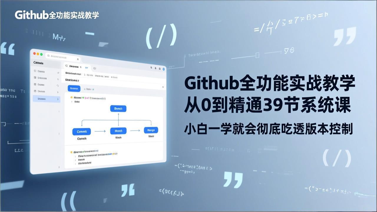 GitHub-全功能实战教学，从0到精通39节系统课，小白一学就会彻底吃透版本控制-快名资源网