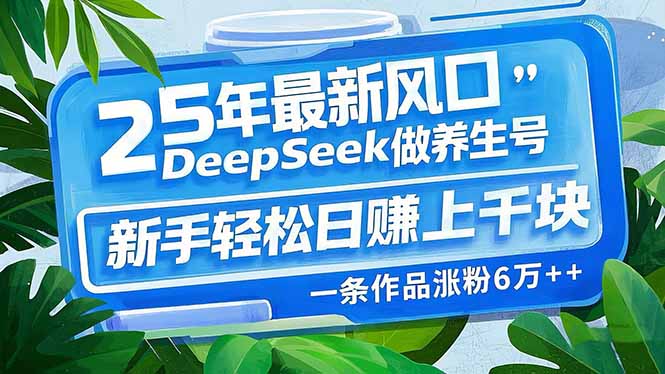 25年最新风口，用DeepSeek做养生号，新手轻松日赚上千块，一条作品涨粉...-快名资源网