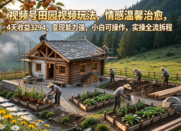 视频号田园视频玩法，情感温馨治愈，4天收益3294，变现能力强，小白可操作，实操全流程拆解-快名资源网