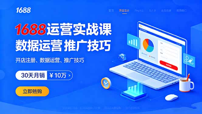1688运营实战课：开店注册、数据运营、推广技巧，30天月销破10万+-快名资源网