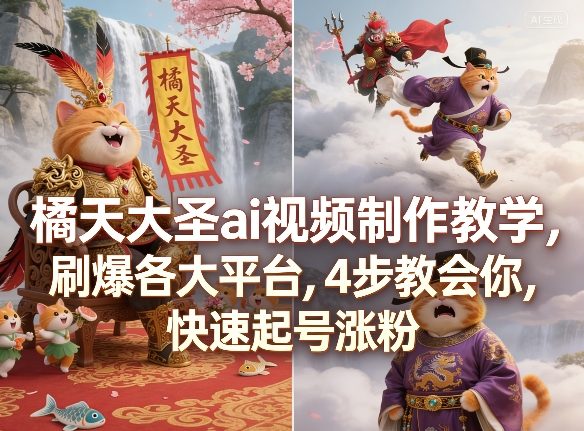 橘天大圣ai视频制作教学，刷爆各大平台，4步教会你，快速起号涨粉-快名资源网