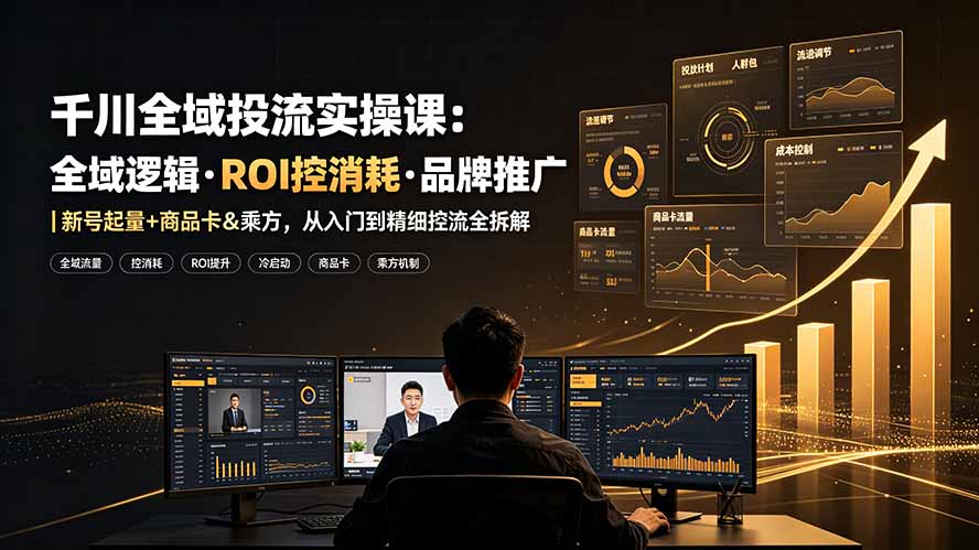 千川全域投流实操课：全域逻辑·ROI控消耗·品牌推广｜新号起量+商品卡&乘方，从入门到精细控流全拆解-青虫资源网