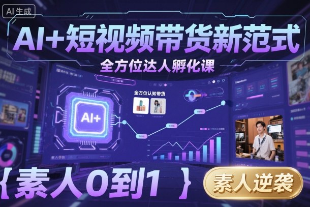 AI+短视频带货新范式全方位达人孵化课，素人也可以从0到1，全方位认知短视频带货-青虫资源网