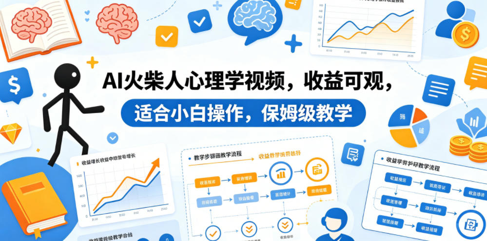 AI火柴人心理学视频，收益可观，适合小白操作，保姆级教学-快名资源网