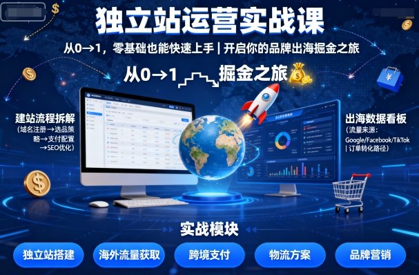 独立站运营实战课，​从0到1，零基础也能快速上手，开启你的品牌出海掘金之旅-青虫资源网