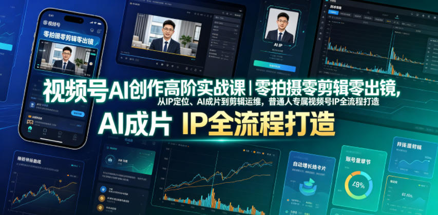 视频号AI创作高阶实战课｜零拍摄零剪辑零出镜，从IP定位、AI成片到剪辑运维，普通人专属视频号IP全流程打造-快名资源网