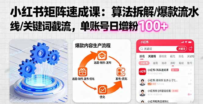 小红书矩阵起号速成课：算法拆解/爆款流水线/关键词截流 单账号日增粉100+-快名资源网
