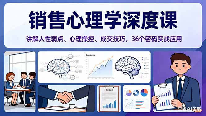 销售心理学深度课，讲解人性弱点、心理操控、成交技巧，36个密码实战应用-快名资源网
