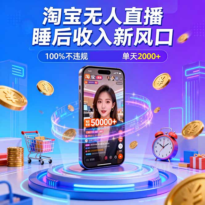淘宝无人直播，不违规不封号，直播100小时卖了5万，年底旺季！-快名资源网