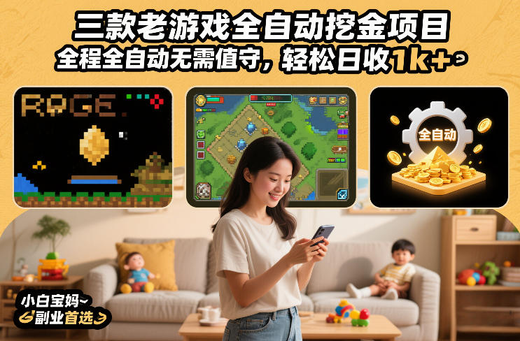 三款老游戏全自动挖金项目，全程全自动无需值守，轻松日收1k+，小白宝妈副业首选【揭秘】-快名资源网