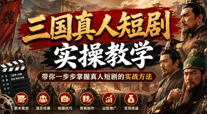 三国真人短剧实操教学，带你一步步掌握真人短剧的实战方法-青虫资源网