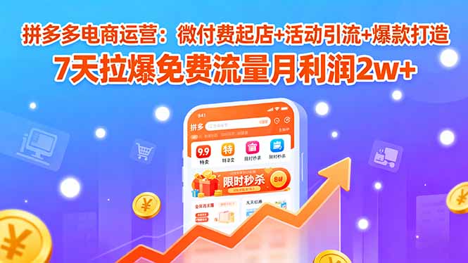 拼多多电商运营：微付费起店+活动引流+爆款打造 7天拉爆免费流量月利润2w+-快名资源网