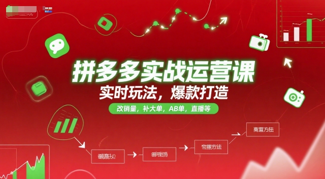 拼多多实战运营课，实时玩法，爆款打造，改销量，补大单，AB单，直播等(更新2025月)-快名资源网