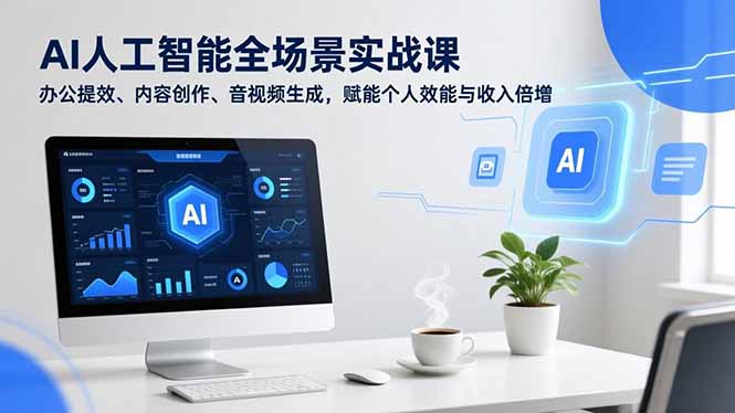 AI人工智能全场景实战课，办公提效、内容创作、音视频生成，赋能个人效能与收入倍增-快名资源网