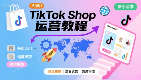 TikTok Shop从0到1运营教程，TikTok跨境电商新手必学课程-快名资源网