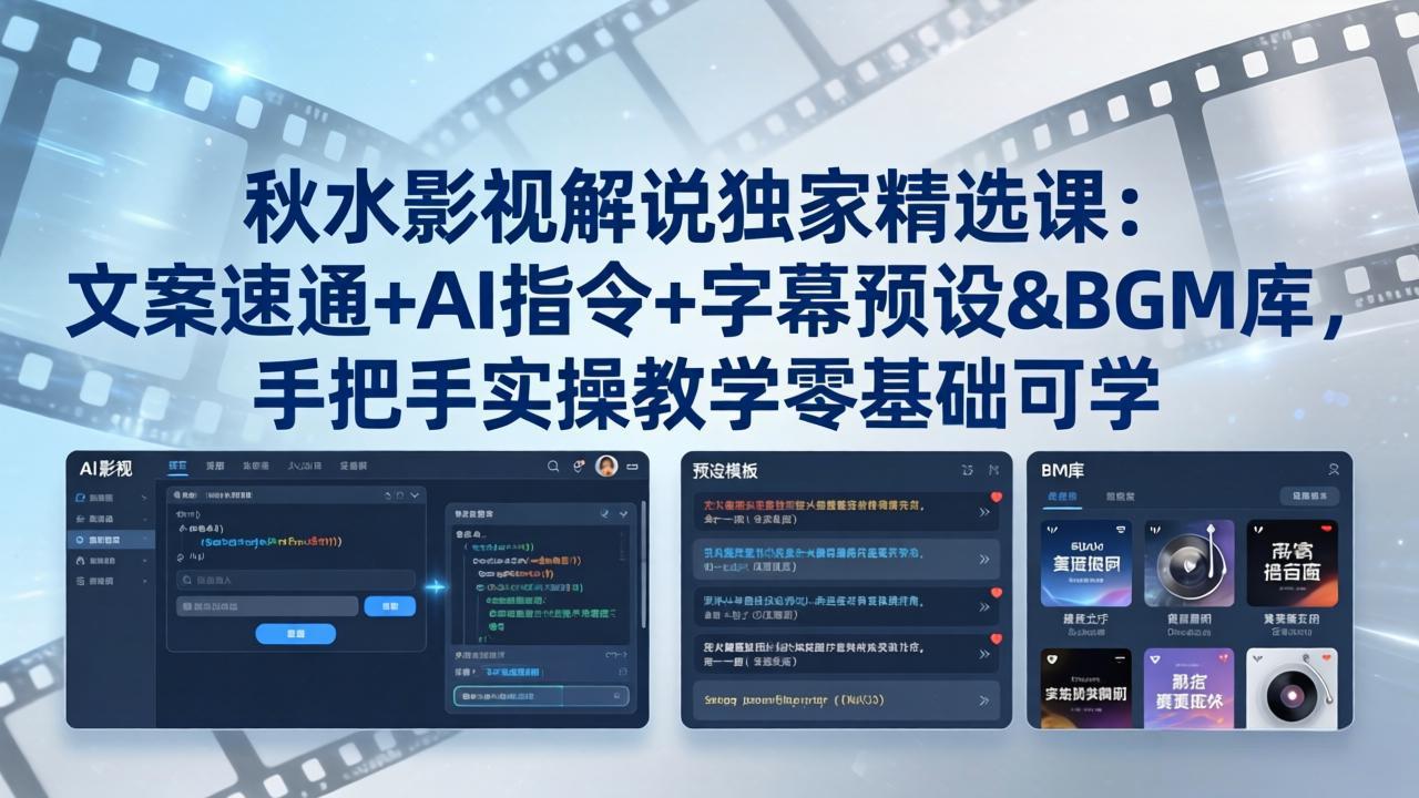 秋水影视解说独家精选课：文案速通+AI指令+字幕预设+BGM库，手把手实操教学零基础可学-快名资源网