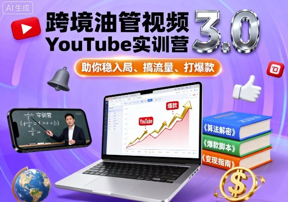 跨境油管视频YouTube实训营3.0，助你稳入局、搞流量、打爆款-快名资源网
