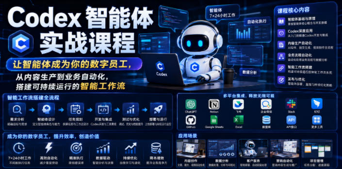 Codex智能体实战课程，让智能体成为你的数字员工，从内容生产到业务自动化，搭建可持续运行的智能工作流-青虫资源网