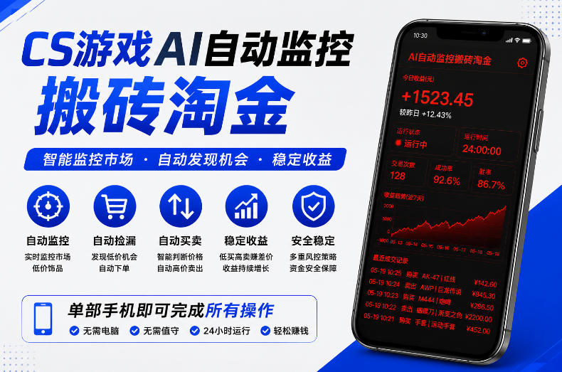 CS游戏AI自动监控搬砖淘金，稳定运行多年，支持任何形式验证，日入300+【揭秘】-快名资源网