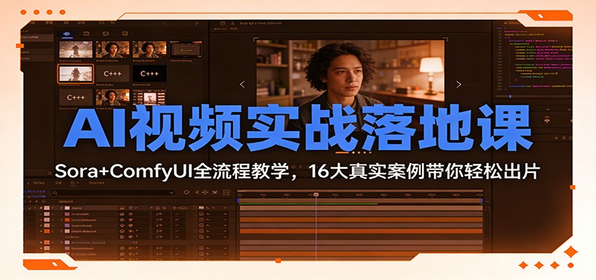 AI视频实战落地课：Sora+ComfyUI全流程教学，16大真实案例带你轻松出片-快名资源网