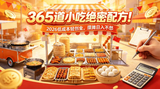 365道小吃绝密配方！2026低成本轻创业，摆摊日入不愁-快名资源网