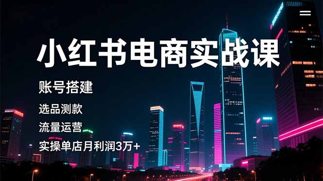 小红书电商实战课，账号搭建，选品测款，流量运营，实操月利润3万+-快名资源网