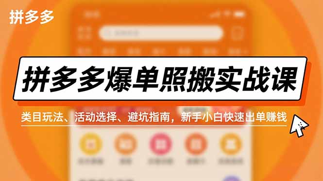 拼多多爆单照搬实战课，类目玩法、活动选择、避坑指南，新手小白快速出单赚钱-青虫资源网