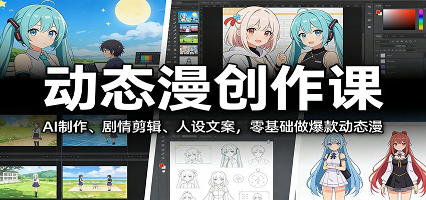 动态漫创作课：AI制作、剧情剪辑、人设文案，零基础做爆款动态漫-快名资源网