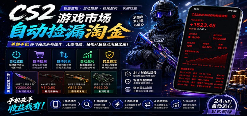 CSGO挂机捡漏项目通过利用游戏饰品交易机制，结合薄凉软件辅助捡漏，实现盈利-快名资源网