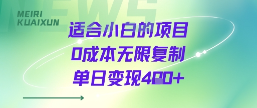 适合小白的项目0成本无限复制单日变现4张+-快名资源网