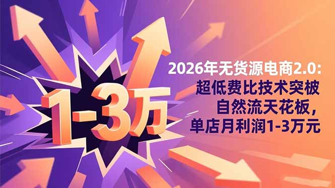 2026年无货源电商2.0【更新】：超低费比技术突破自然流天花板，单店月利润1-3万元-快名资源网