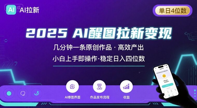 2025最强AI醒图拉新，几分钟一条原创作品，单日收入4位数，小白也能上手操作-快名资源网