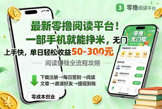 最新零撸阅读平台！一部手机就能挣米，无门槛上手快，单日轻松收益50-3张【揭秘】-青虫资源网