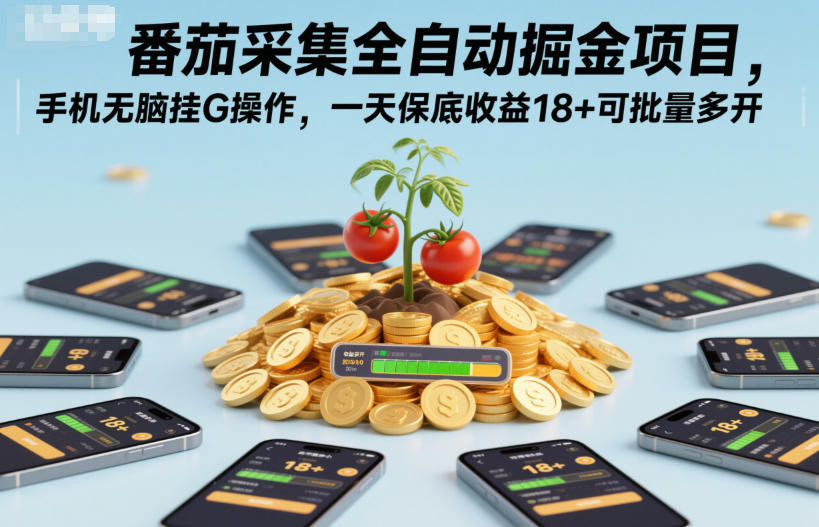 番茄采集全自动掘金项目，手机无脑挂G操作，一天保底收益18+可批量多开【揭秘】-快名资源网