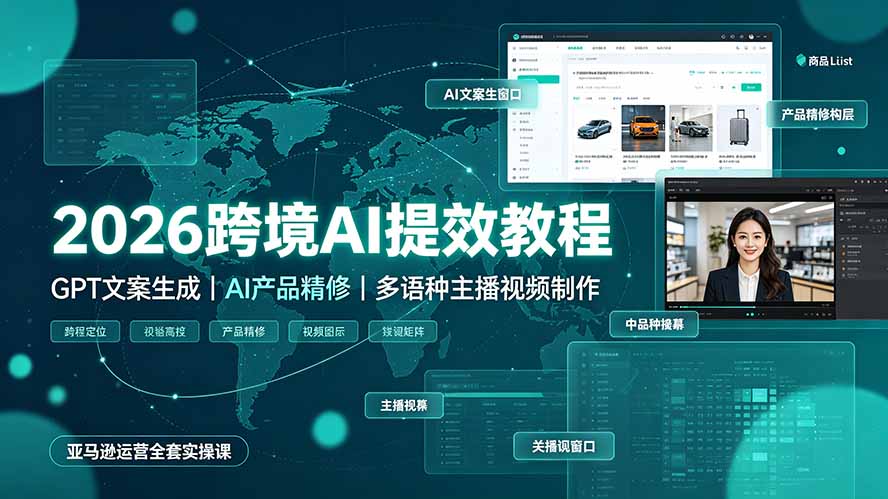 2026跨境AI提效教程·GPT文案生成｜AI产品精修｜多语种主播视频制作，亚马逊运营全套实操课-青虫资源网