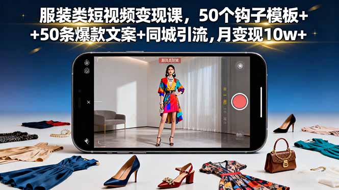 服装类短视频变现课，50个钩子模板+50条爆款文案+同城引流，月变现10w+-青虫资源网