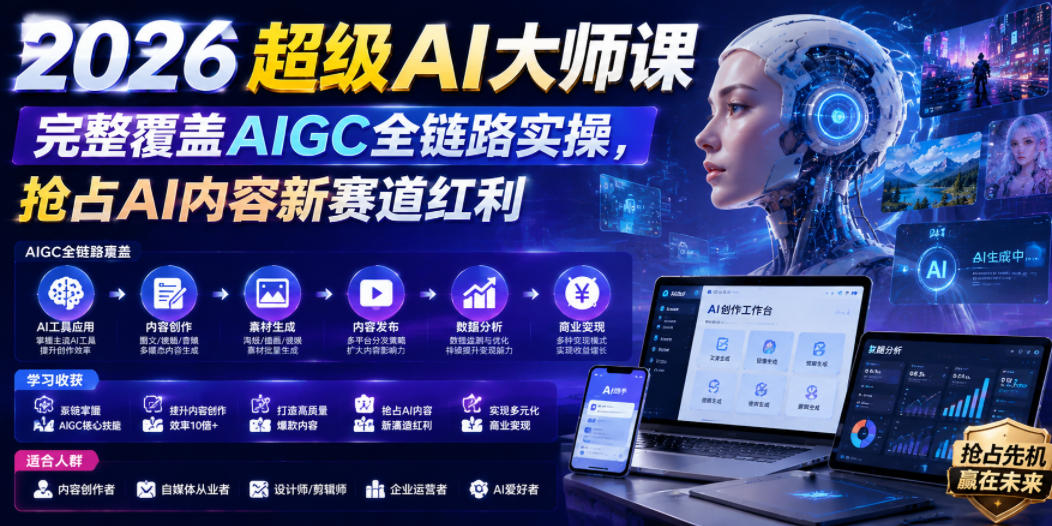 2026超级AI大师课，完整覆盖AIGC全链路实操，抢占AI内容新赛道红利-快名资源网