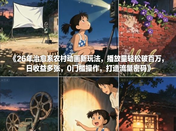 26年治愈系农村动画新玩法，播放量轻松破百万，日收益多张，0门槛操作，打造流量密码-快名资源网