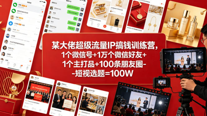 某大佬超级流量IP搞钱训练营，1个微信号+1万个微信好友+1个主打品+100条朋友圈-短视选题=100W-青虫资源网