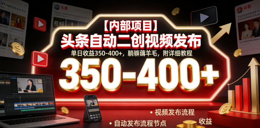 【内部项目】头条自动二创视频发布，单日收益350-400+，躺賺薅羊毛，附详细教程【揭秘】-快名资源网