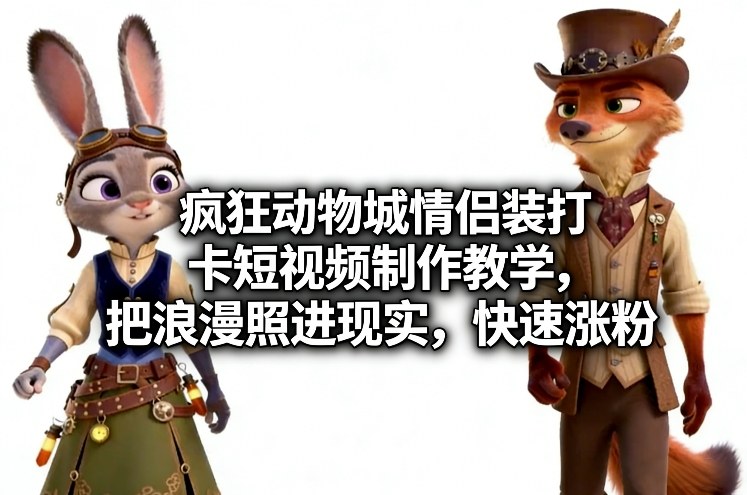 疯狂动物城情侣装打卡短视频制作教学，把浪漫照进现实，快速涨粉-快名资源网