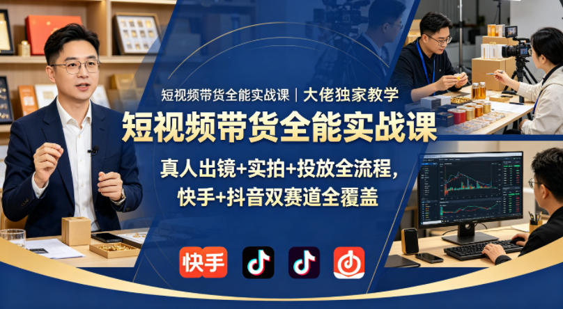 短视频带货全能实战课｜大佬独家教学，真人出镜+实拍+投放全流程，快手+抖音双赛道全覆盖-快名资源网